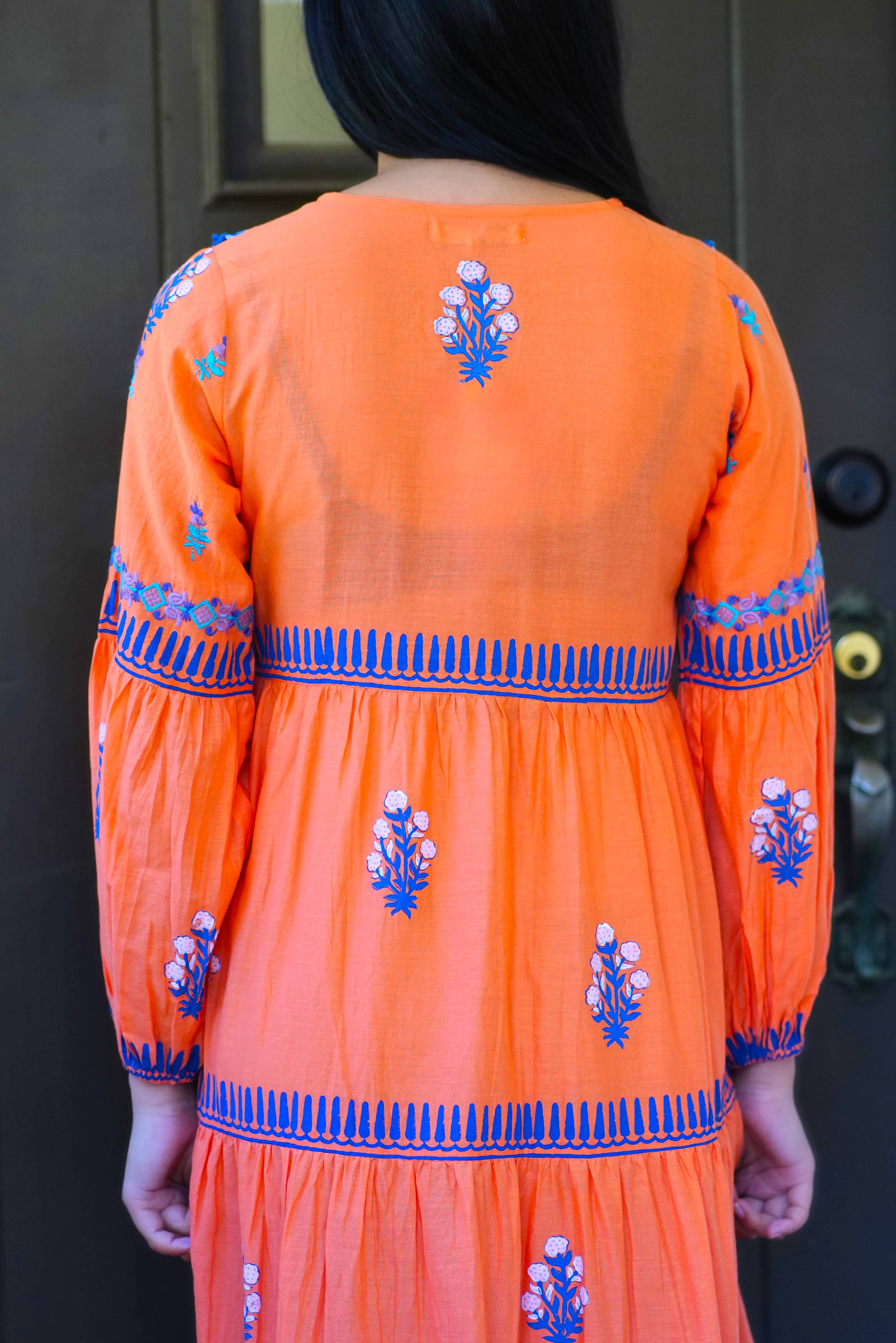 Orange Hand-Block Printed Dress