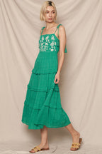 Green Embroidered Midi Dress