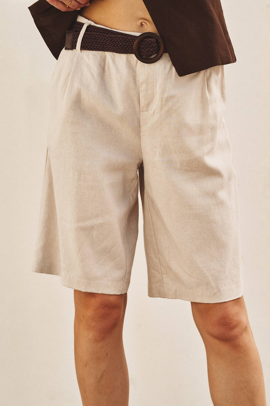Linen Belted Bermuda Shorts