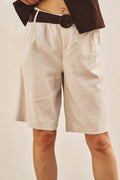 Linen Belted Bermuda Shorts