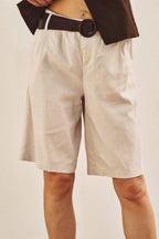 Linen Belted Bermuda Shorts