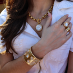 Cabochon 24K Gold Plated Mother of Pearl Necklace