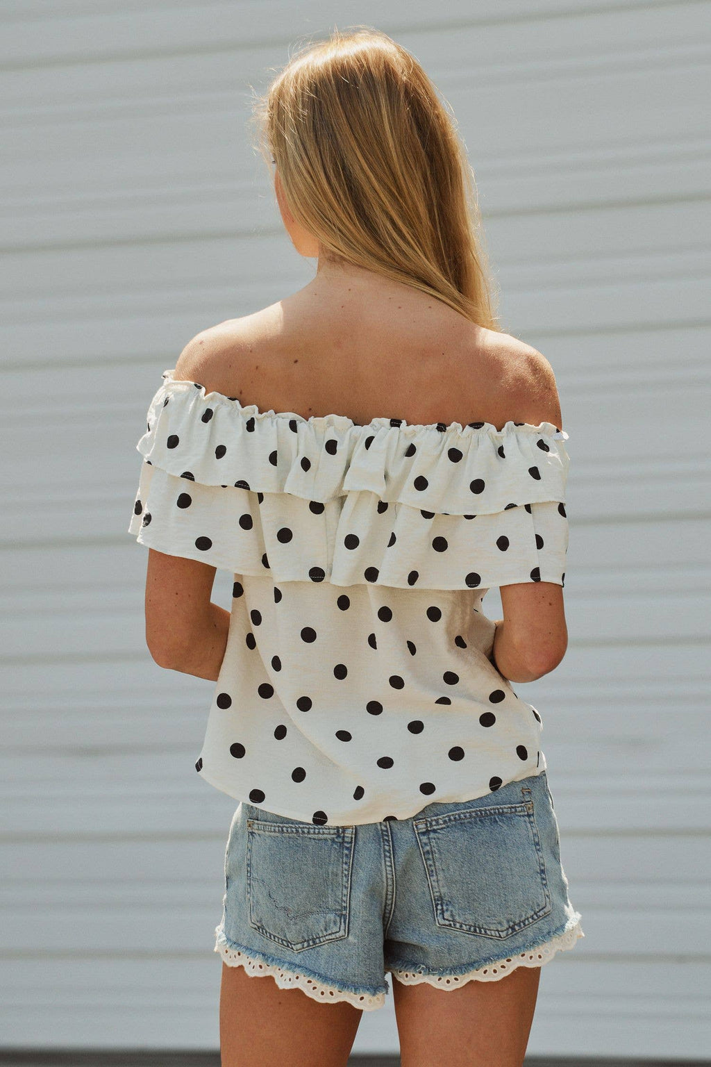 Polka Dot Off-Shoulder Ruffle Top
