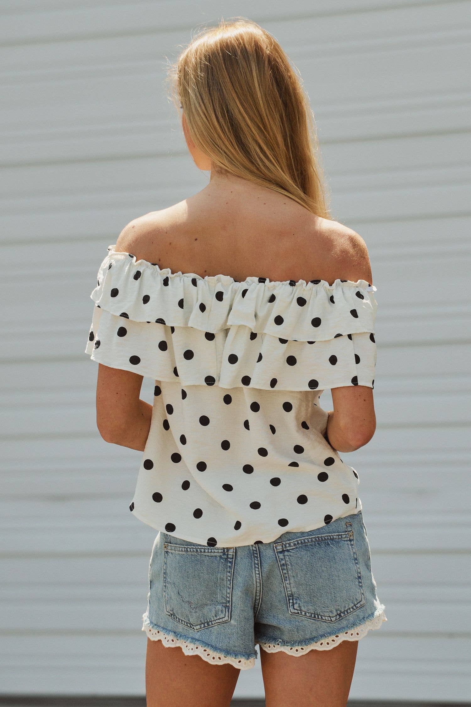 Polka Dot Off-Shoulder Ruffle Top