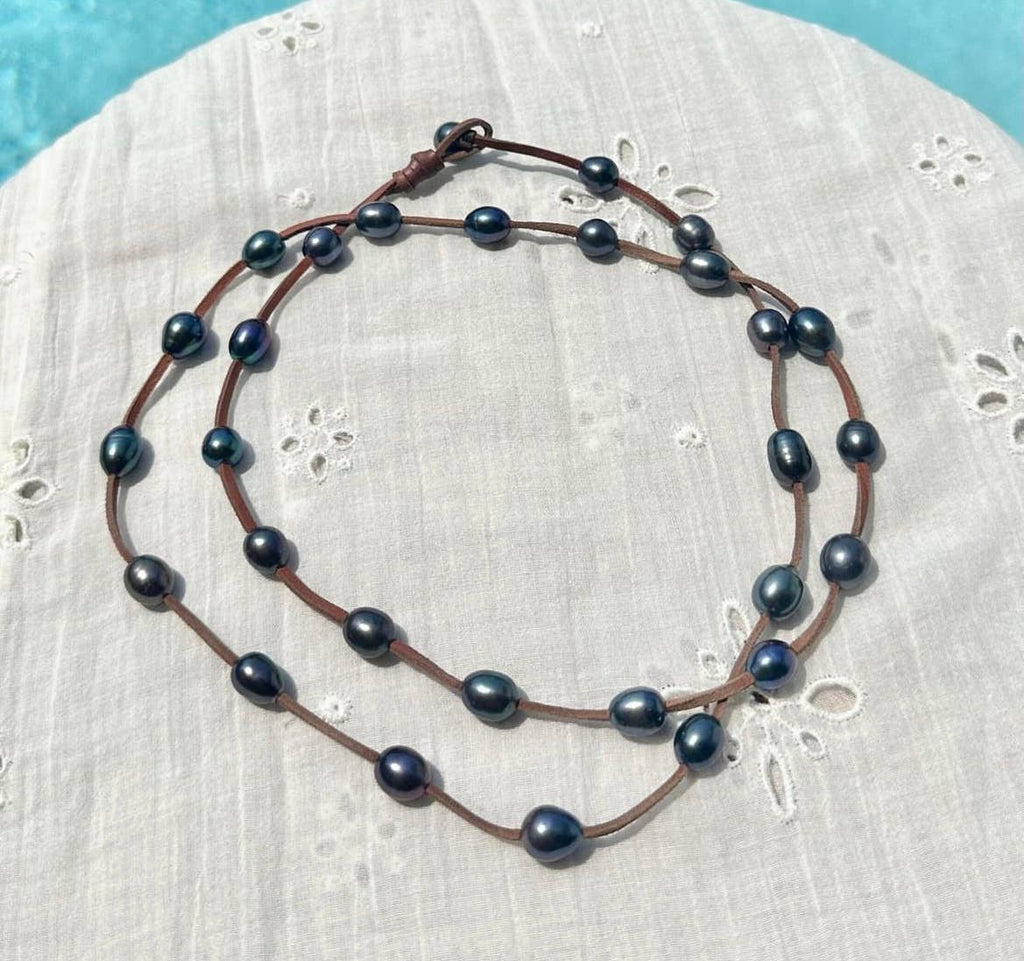 Leather & Pearl Wrap Necklace or Bracelet
