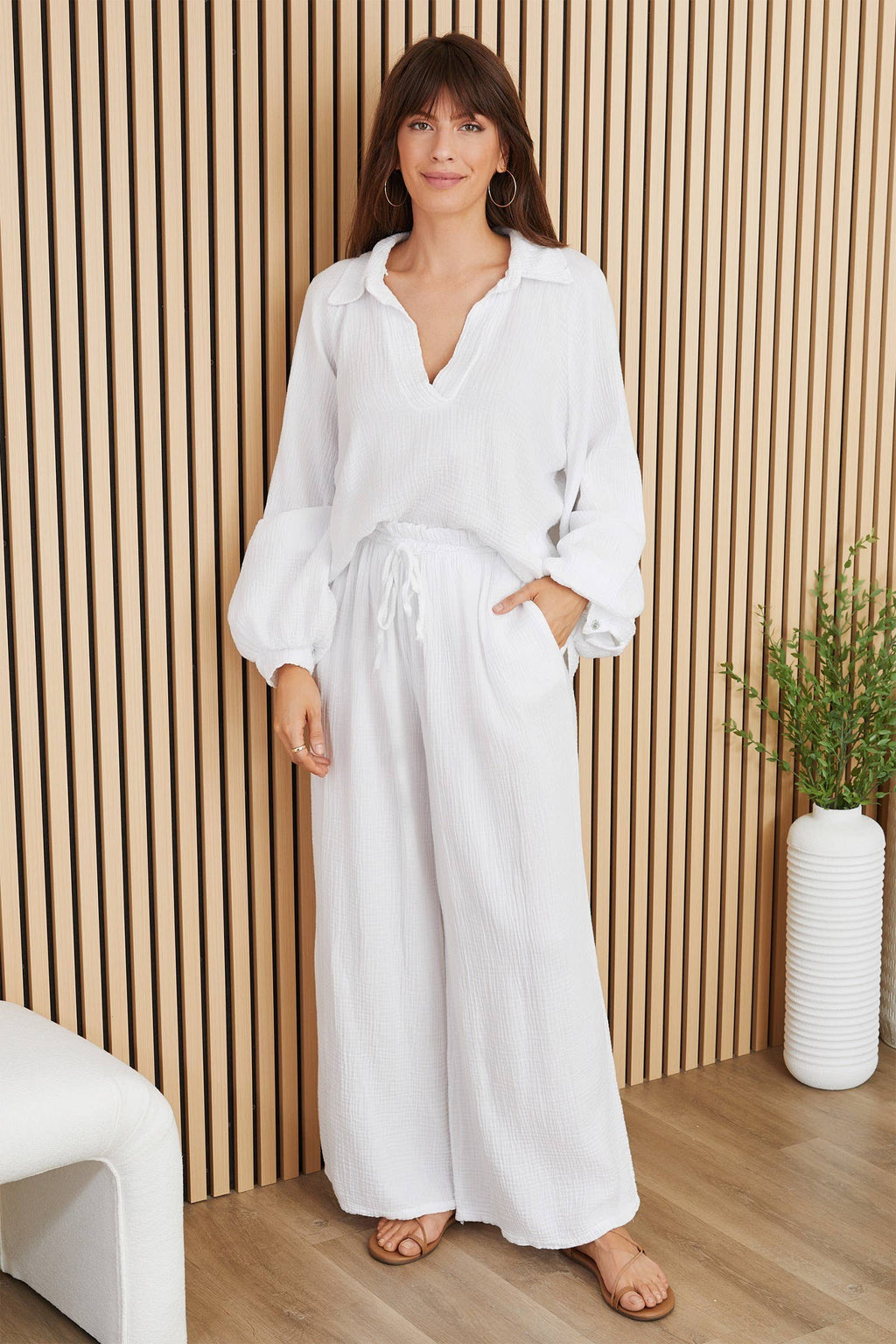 Cotton Gauze Drawstring Pants