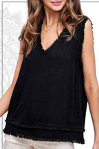 Gauze Cut Edge V-neck Top