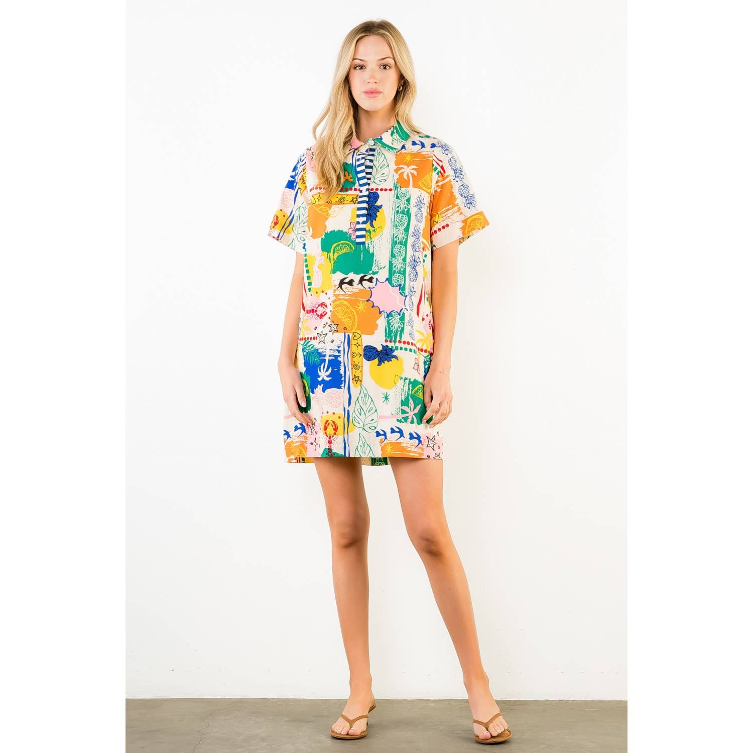 Tropical Patterned Short Sleeve Dress