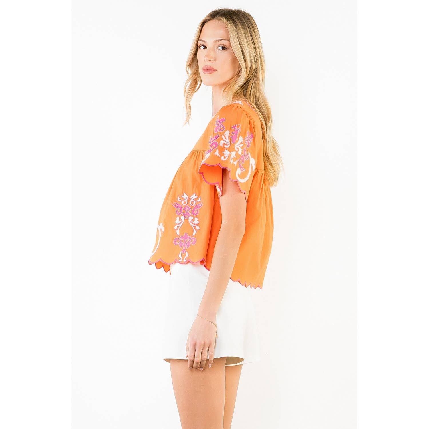 Orange Embroidery Detail Top