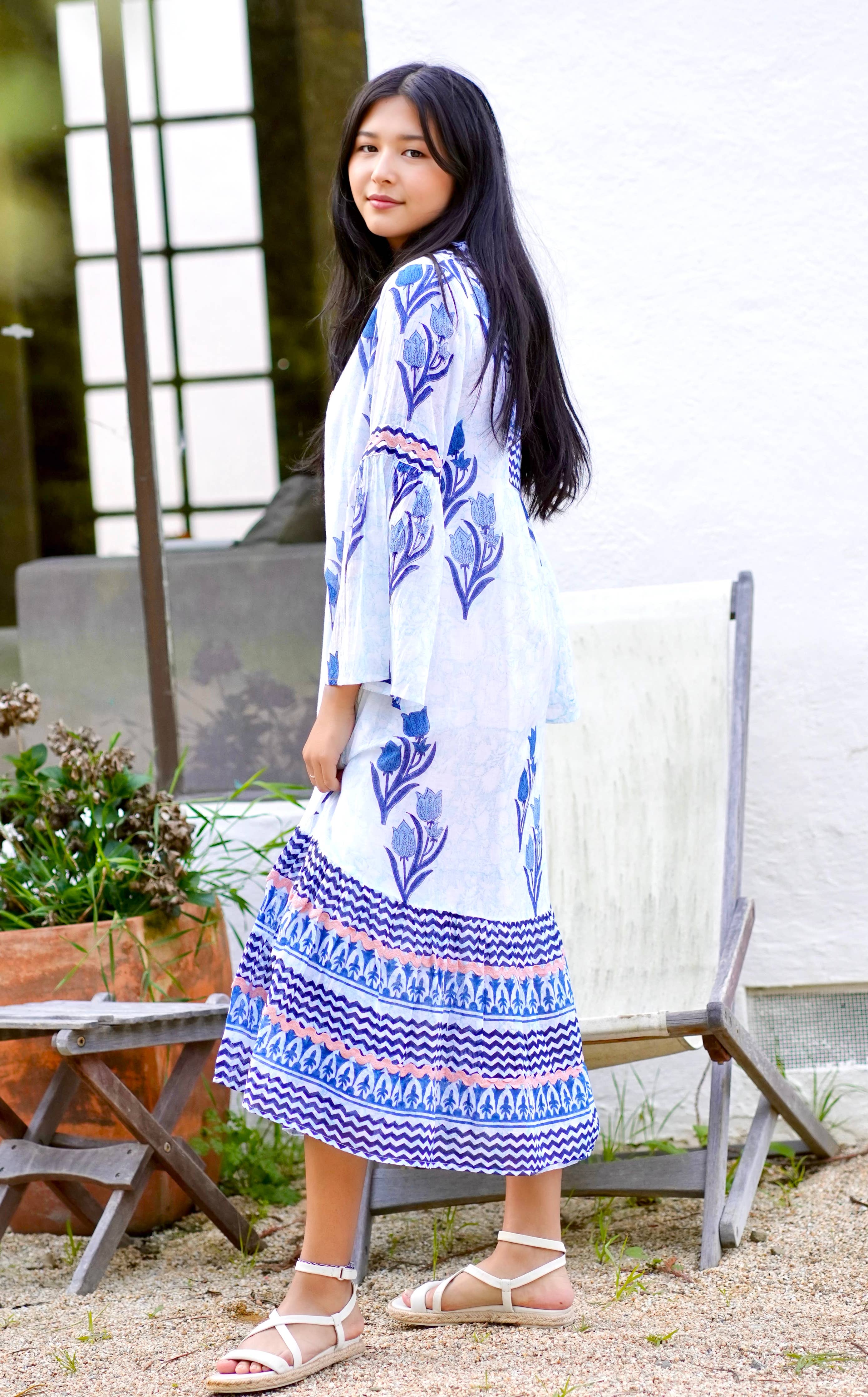 Hand-Block Printed Floral Dress