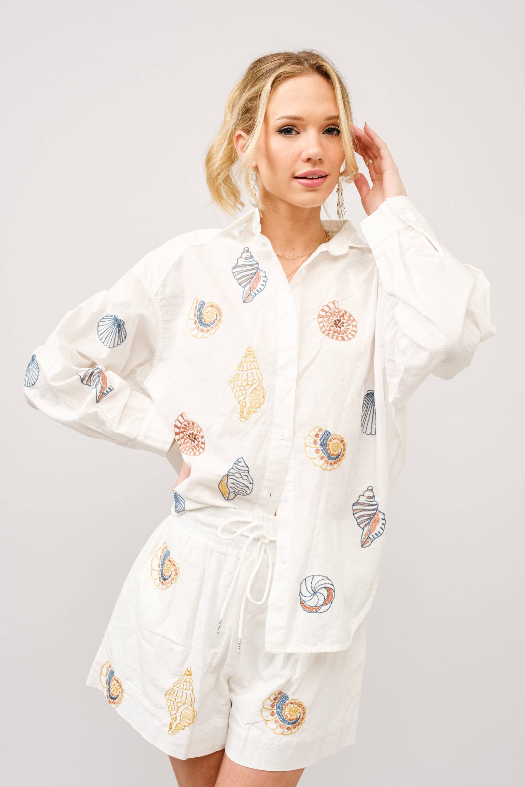 Seashell Linen Embroidered Shirt