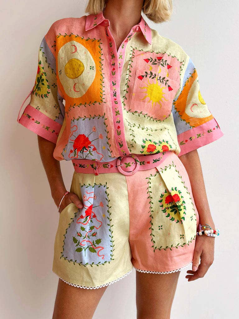 Linen Printed Shirt and Shorts Set
