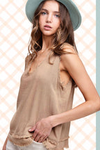Gauze Cut Edge V-neck Top