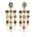 African Turquoise Pearl Mix Chandelier Earrings
