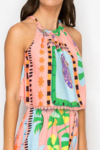 Coral Retro Tropical Print Top