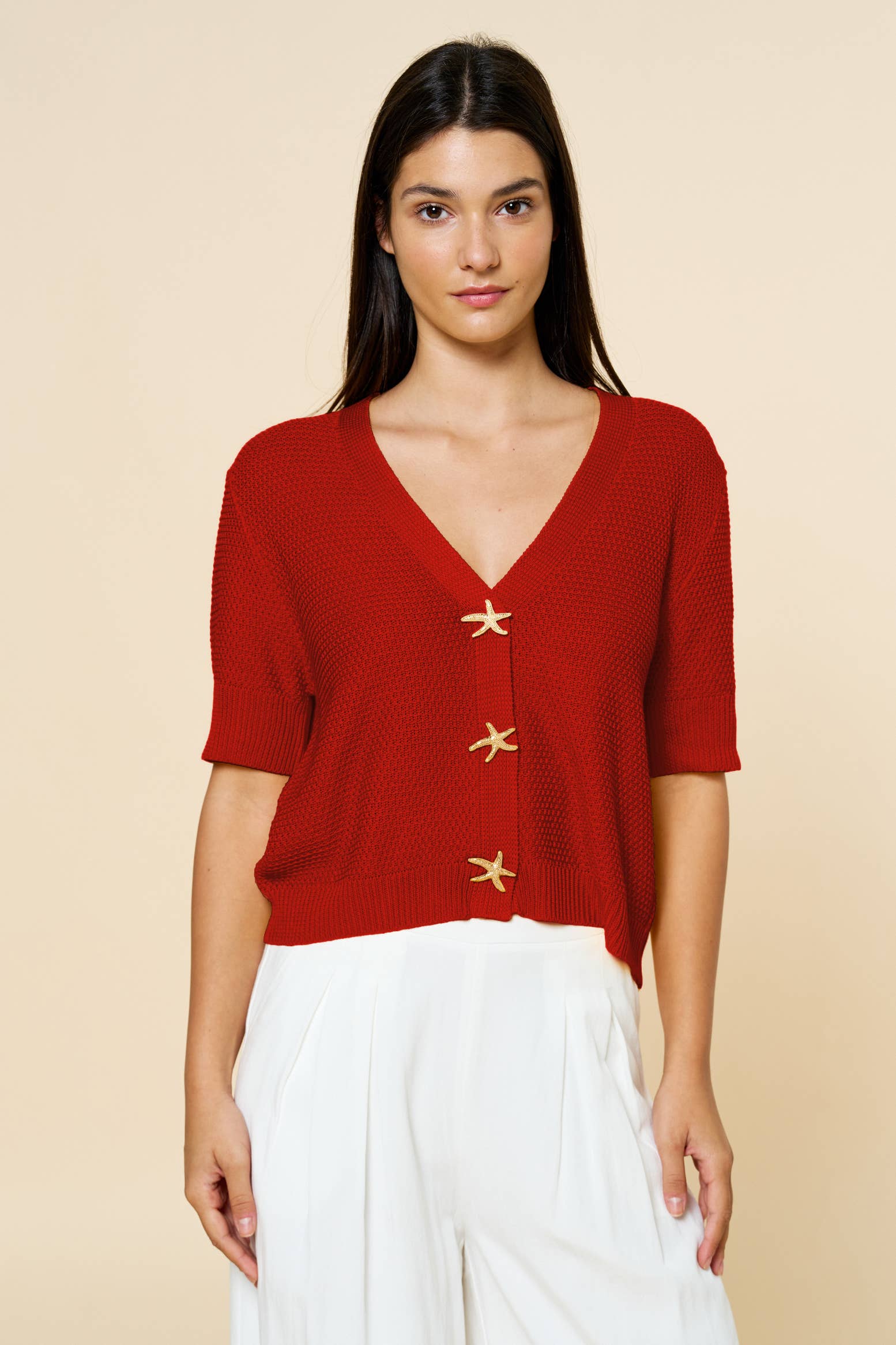 Short Sleeve Cardigan with Starfish Buttons