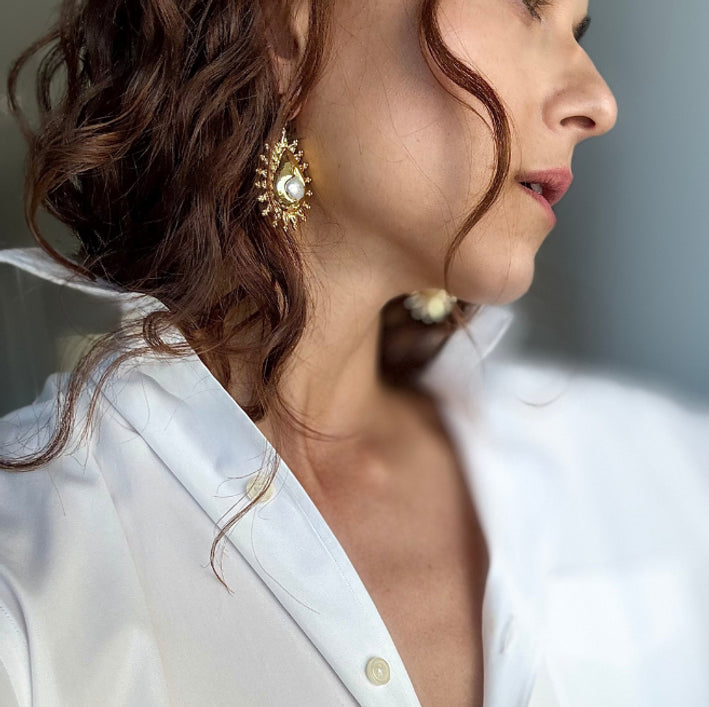 Fire Pearl Statement Earrings