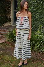 Sleeveless Striped Tie-Front Top