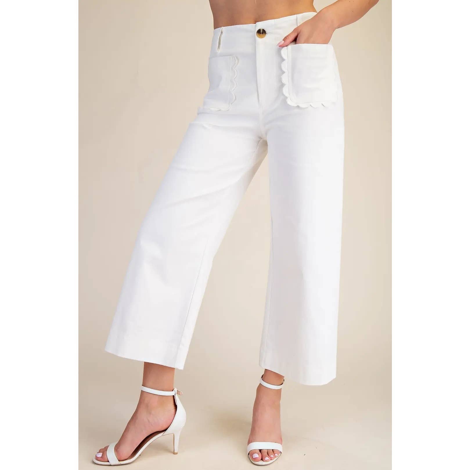 White Cropped Wide-Leg Pants