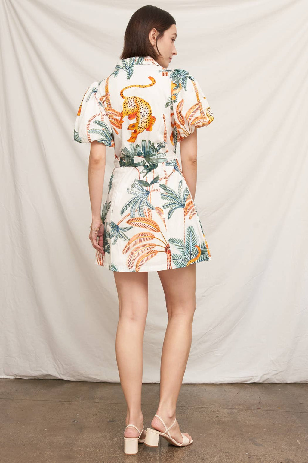 Jungle Puff Sleeve Belted Mini Dress