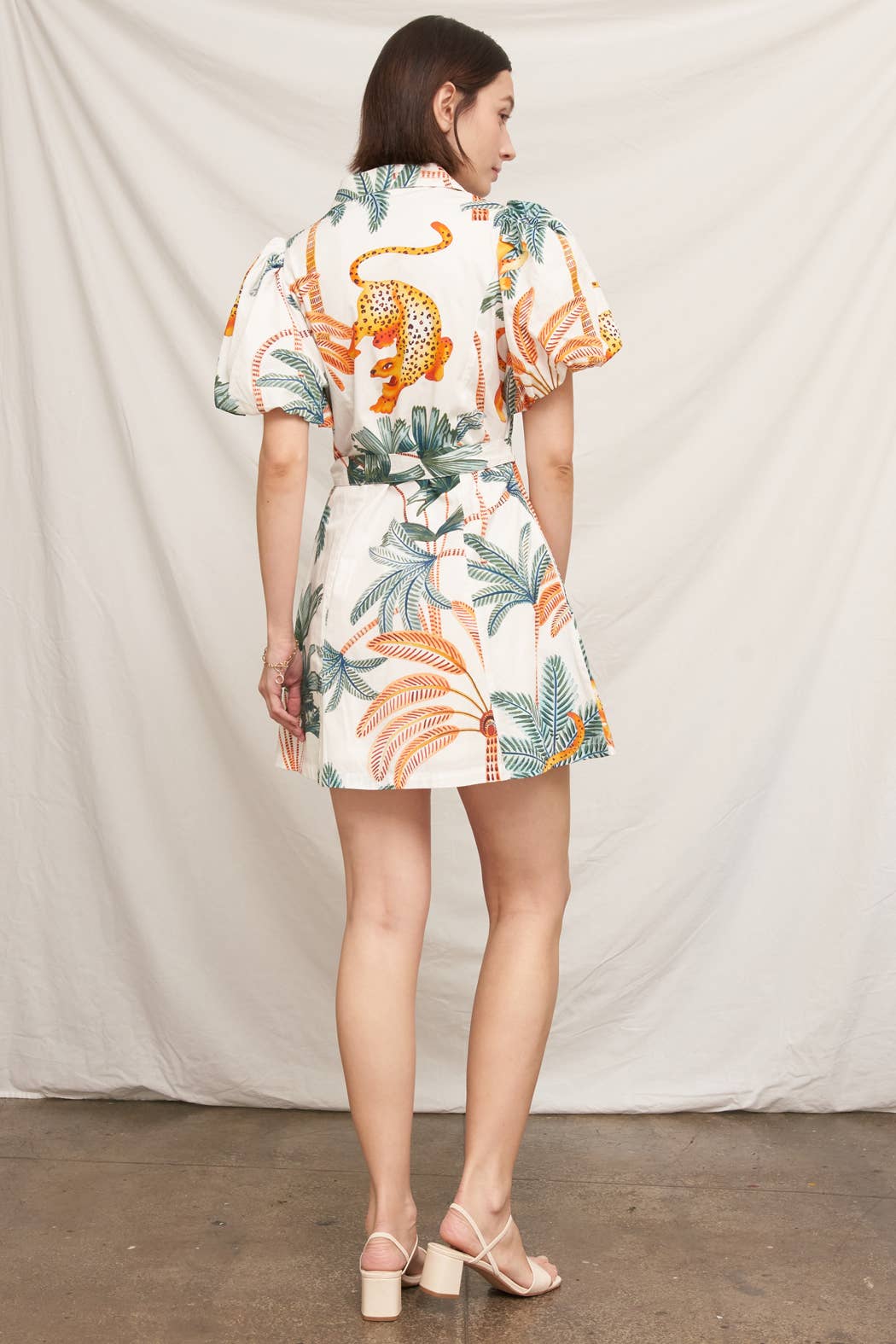 Jungle Puff Sleeve Belted Mini Dress