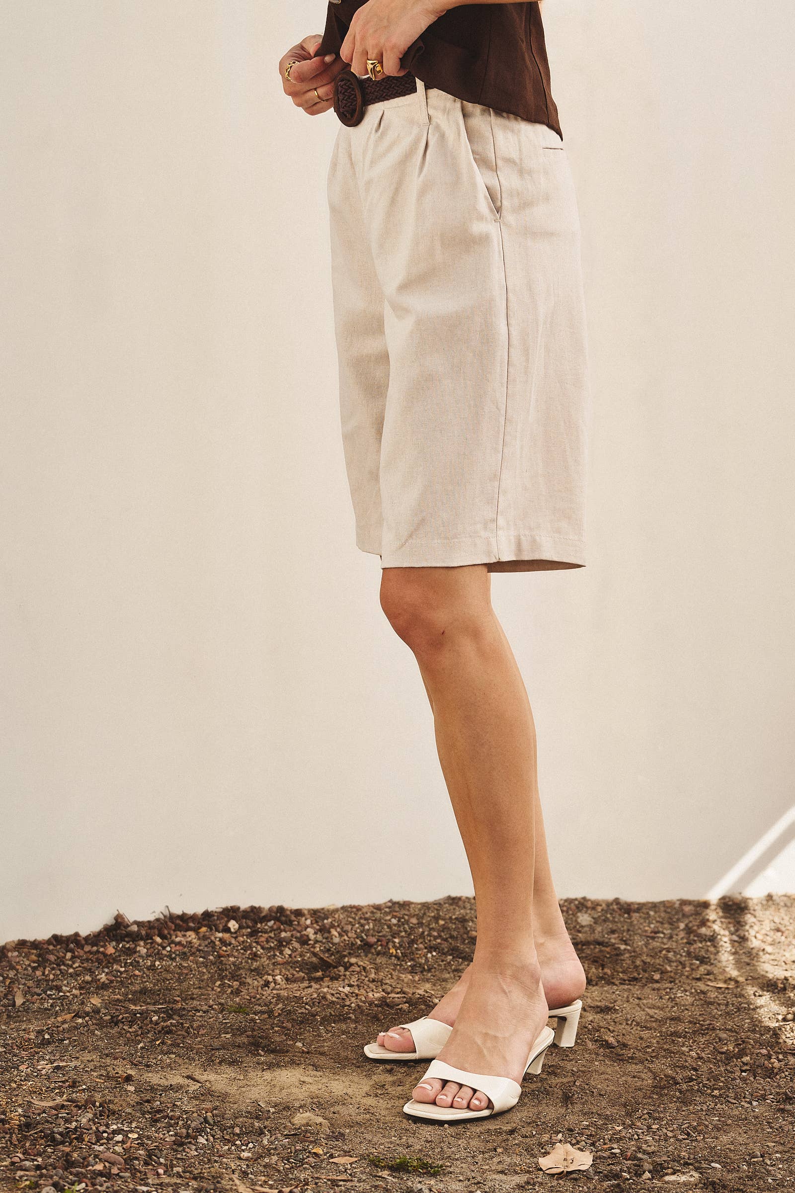 Linen Belted Bermuda Shorts