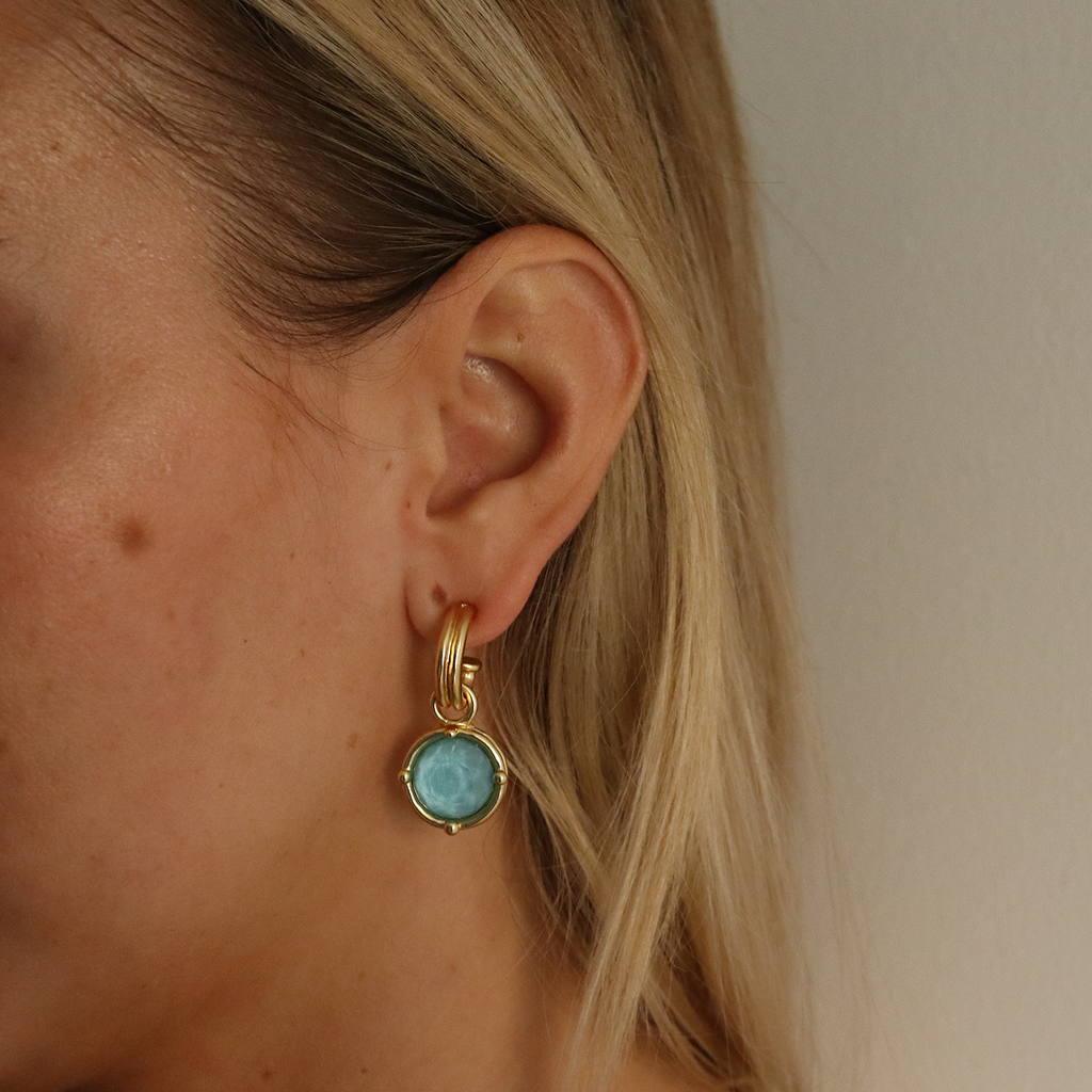 Gem Charm 24K Gold Plated Hoop Earrings