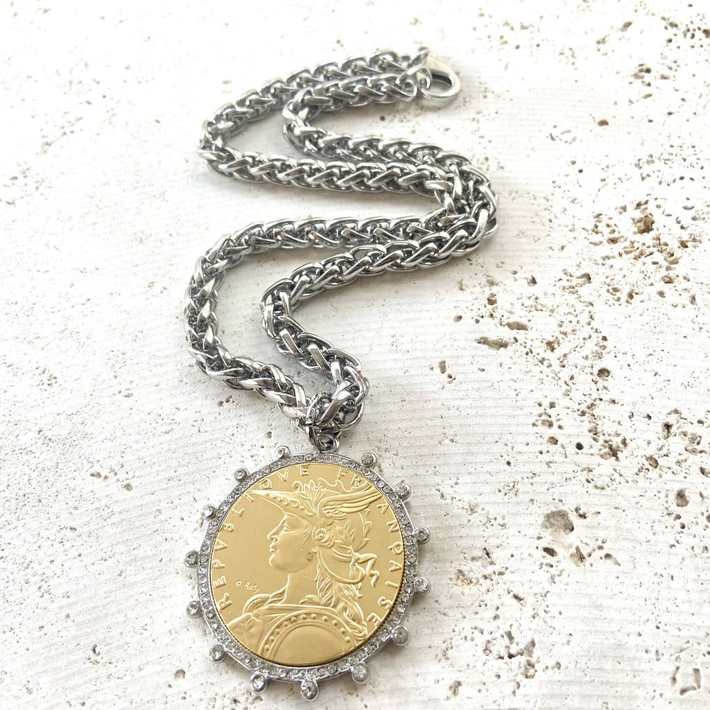 Mixed Metal French Coin Necklace