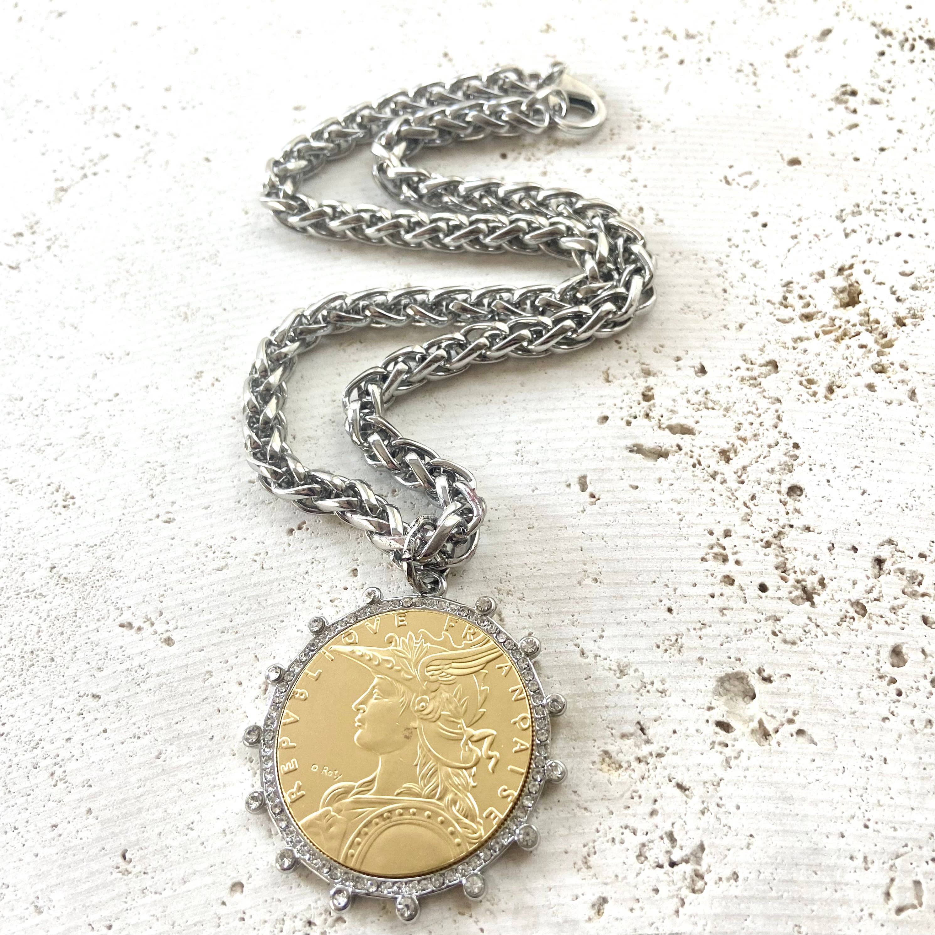 Mixed Metal French Coin Necklace