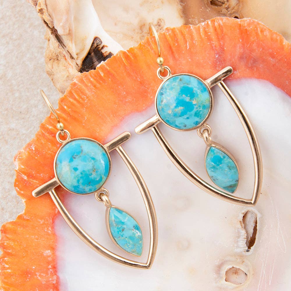 Double Drop Turquoise and Gold Statement Earrings