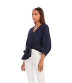 Blouson Sleeve Tie-Front Top