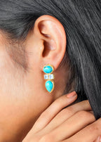 Gold Plated Turquoise and White Topaz Earring