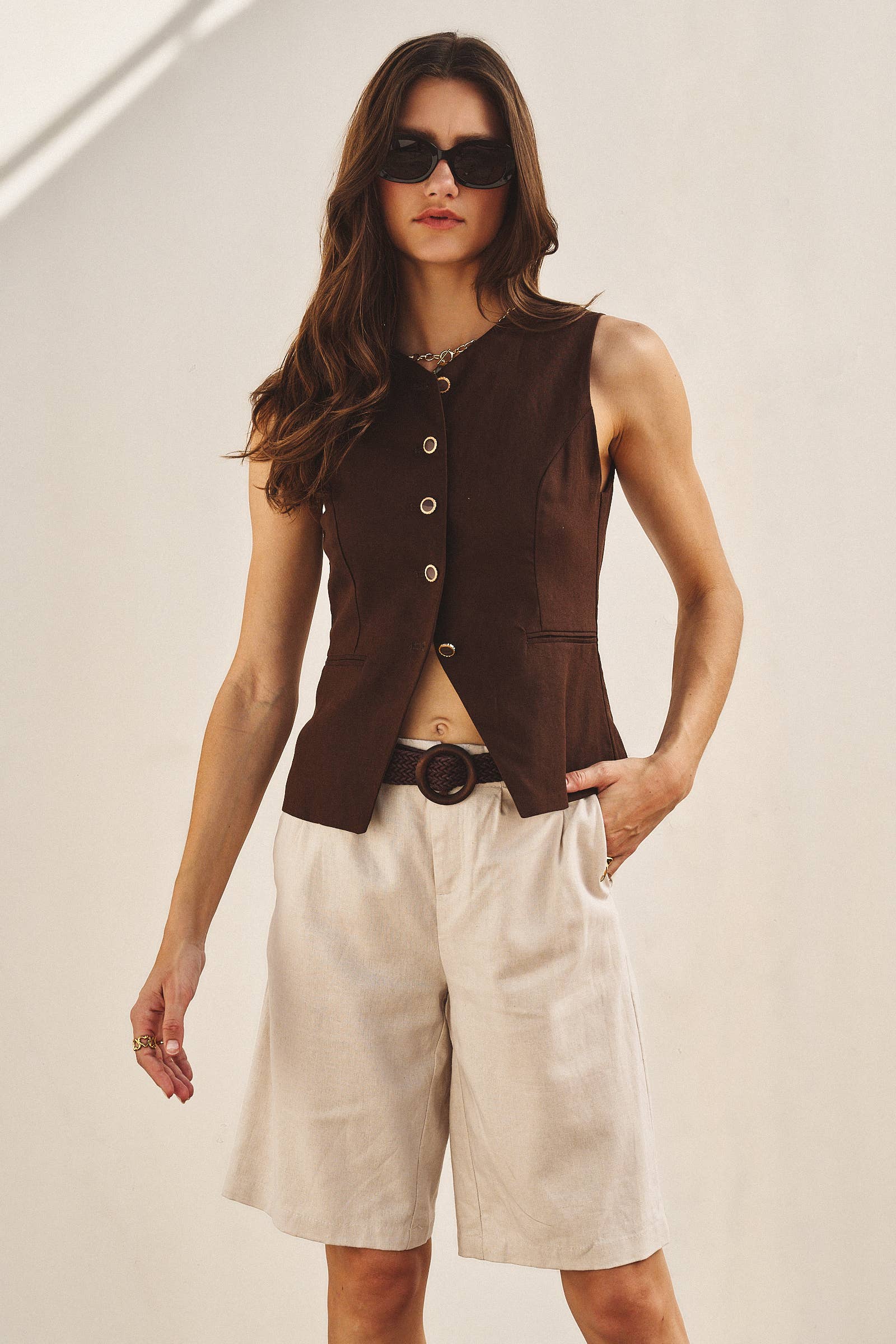 Linen Belted Bermuda Shorts