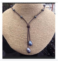 Peacock Pearl & Leather Dangle Necklace