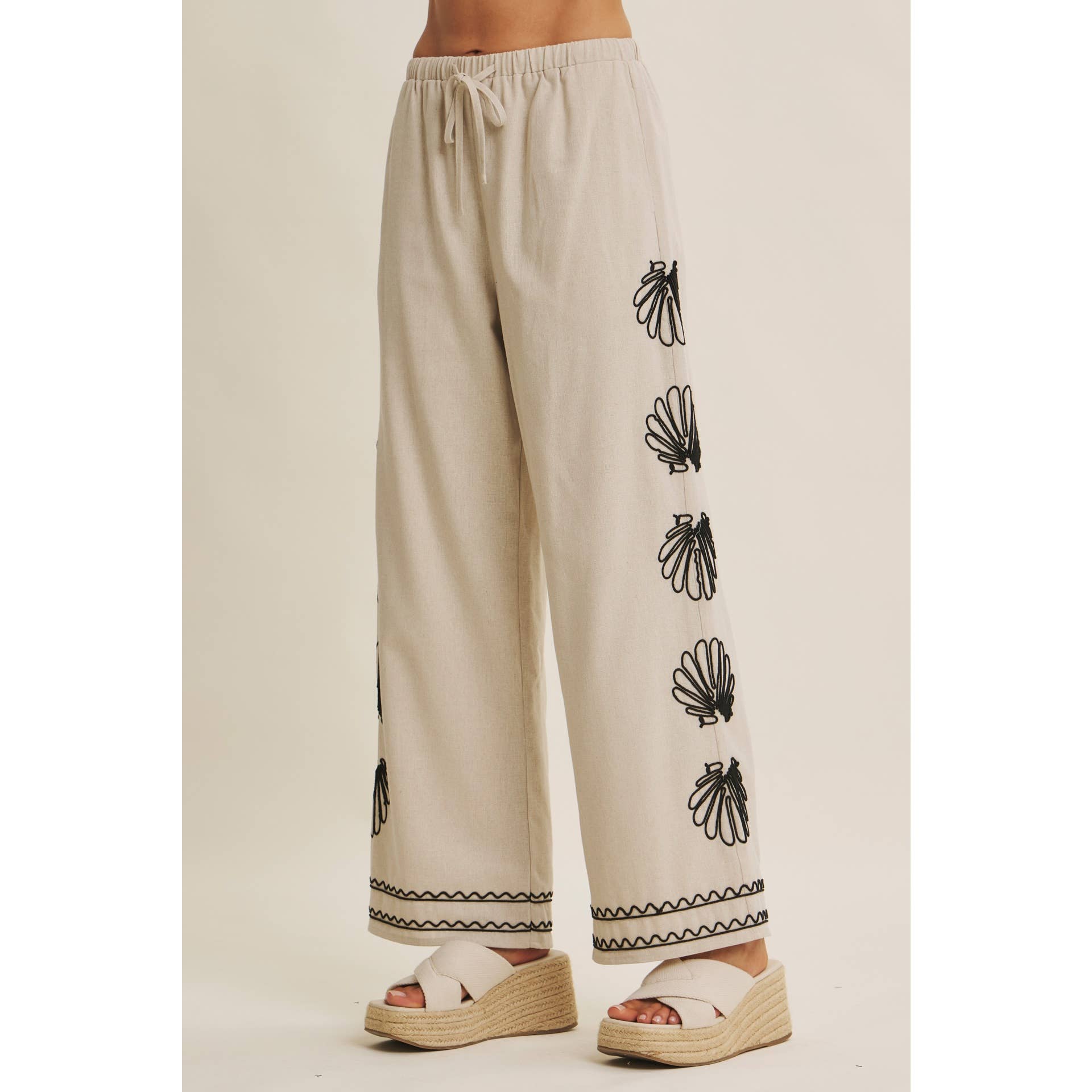 Seashell Embroidered Wide Leg Pants