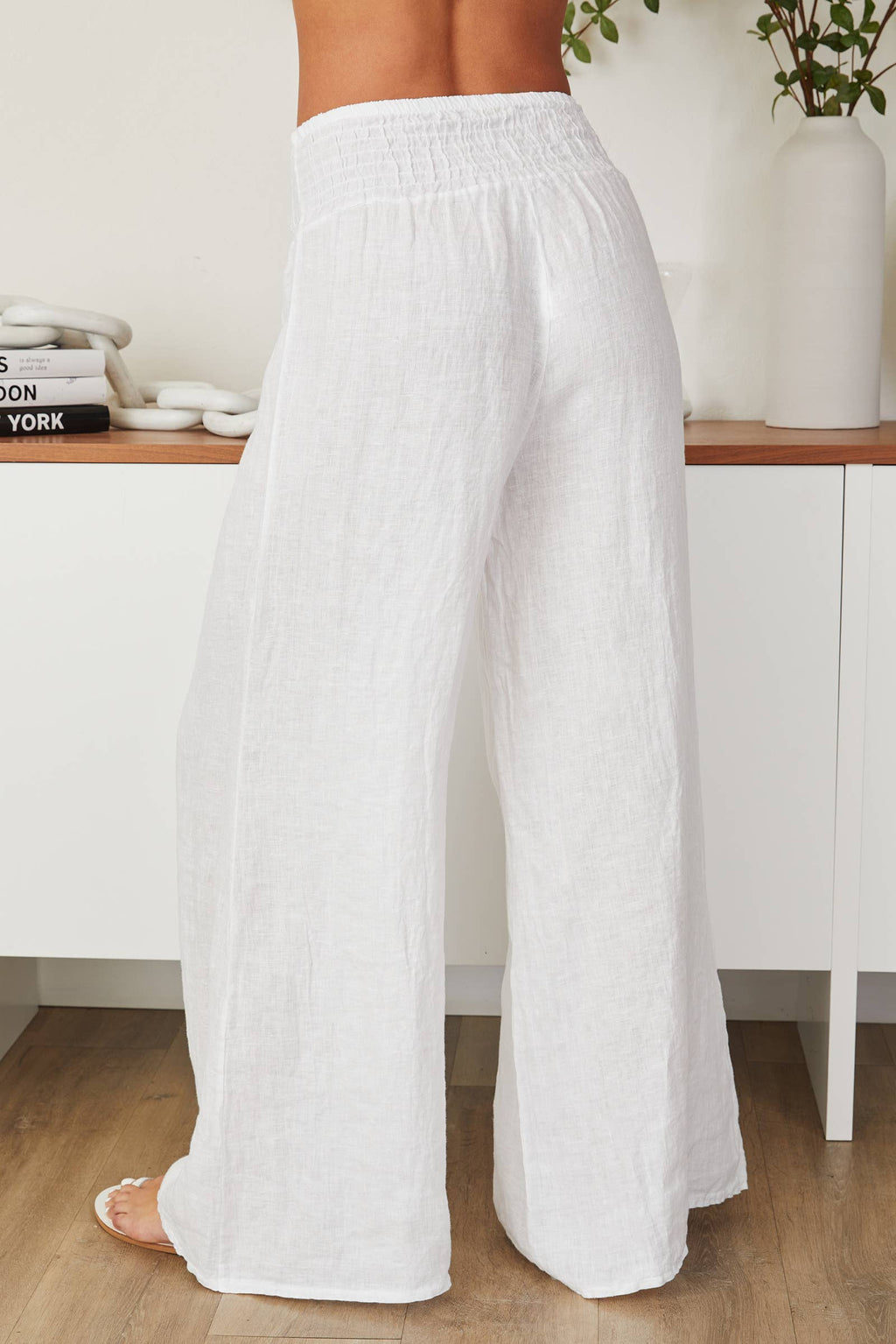 Linen Smocked Waist Pant
