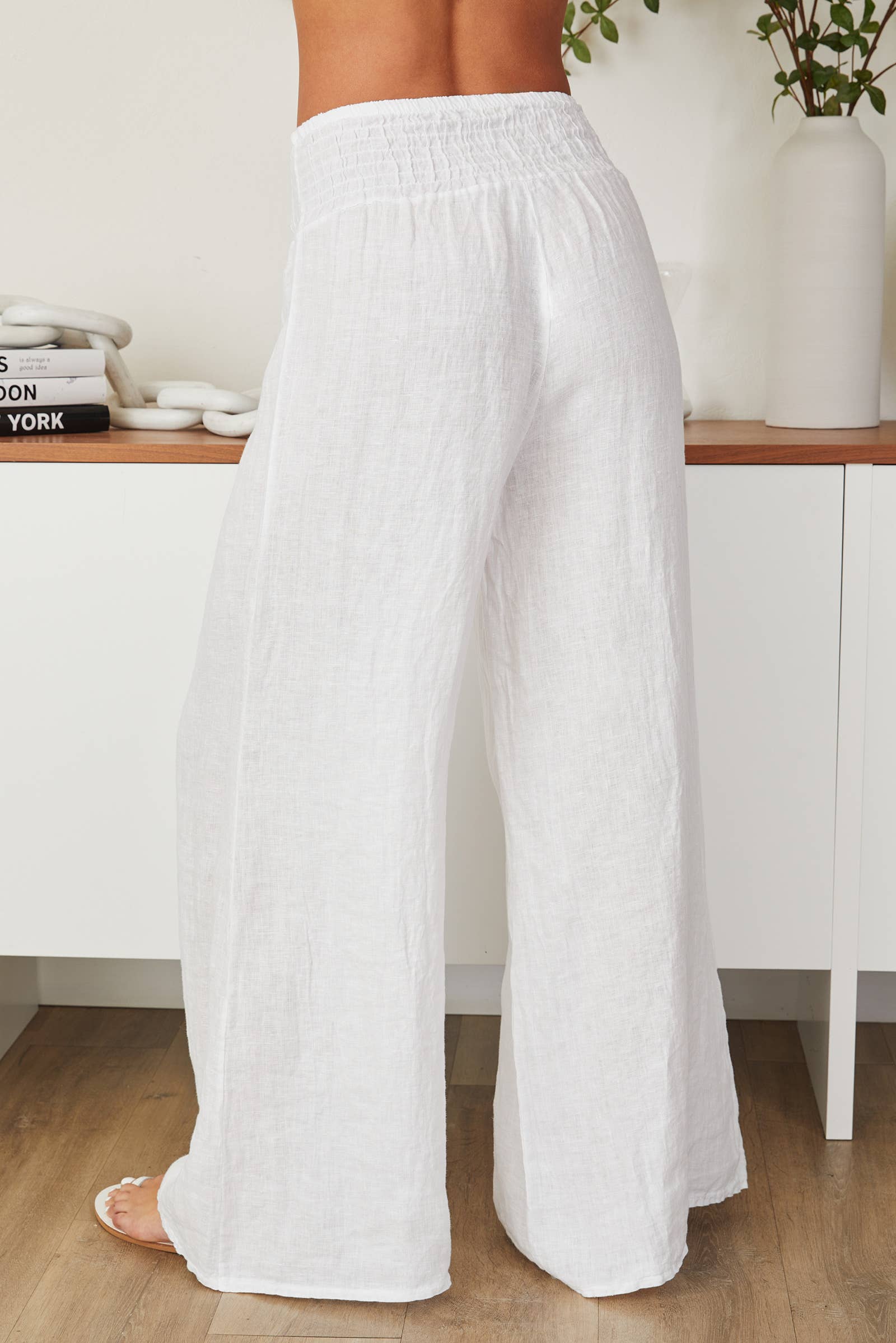 Linen Smocked Waist Pant