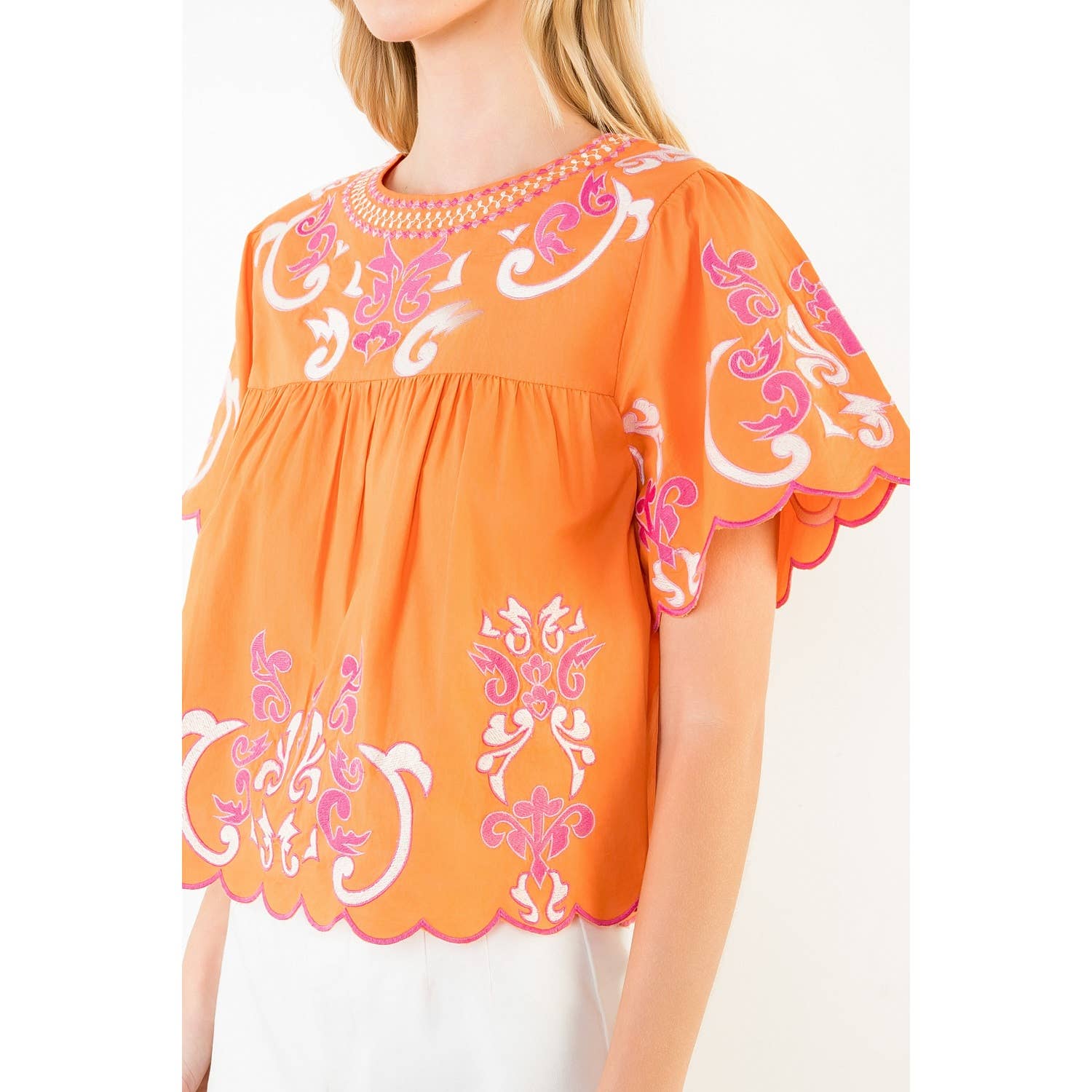 Orange Embroidery Detail Top