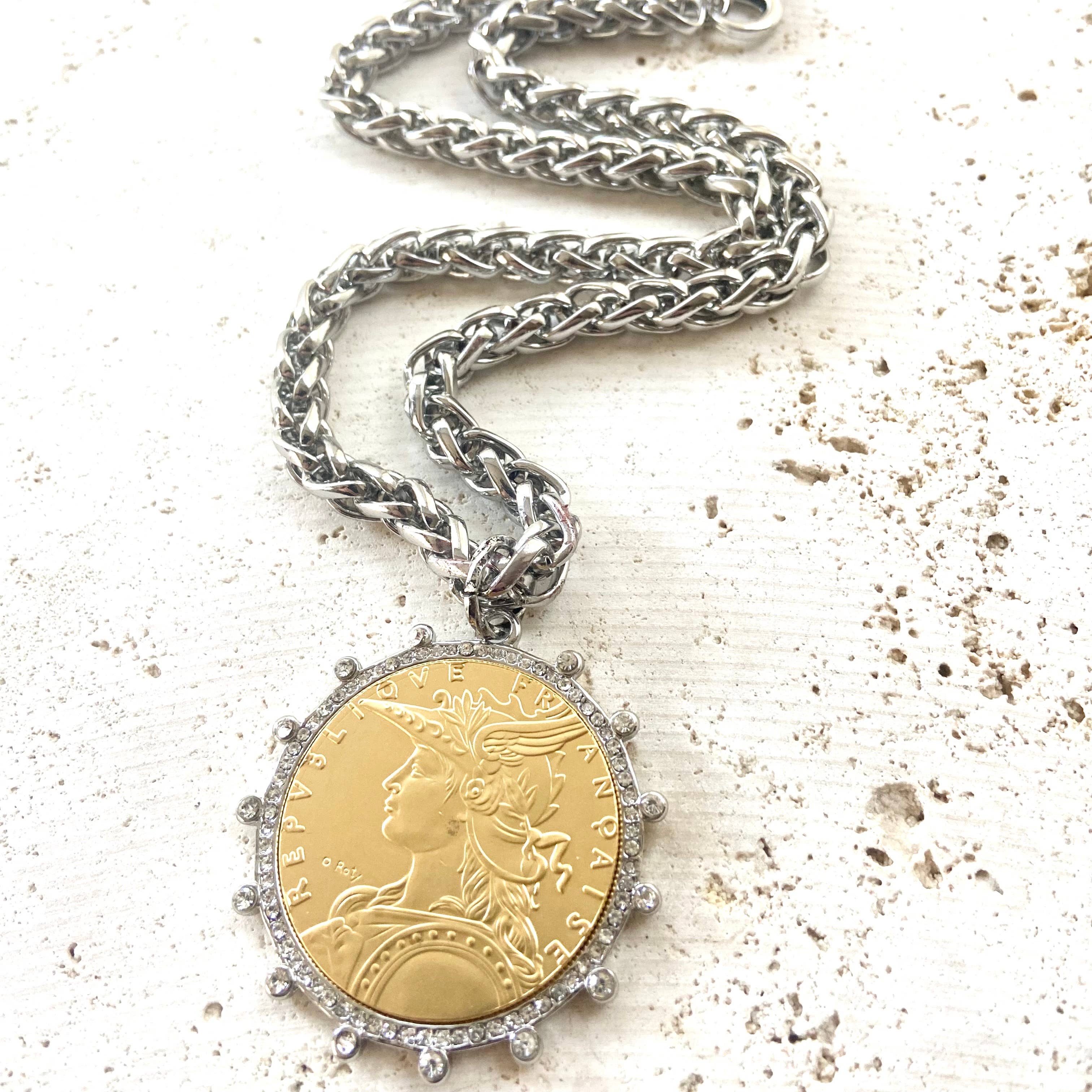 Mixed Metal French Coin Necklace