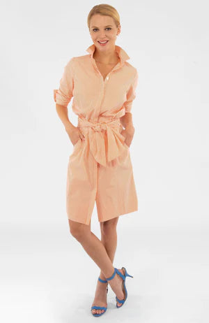 Coral Pinstripe Tie Front Dress