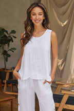 Linen Back Button Sleeveless Top