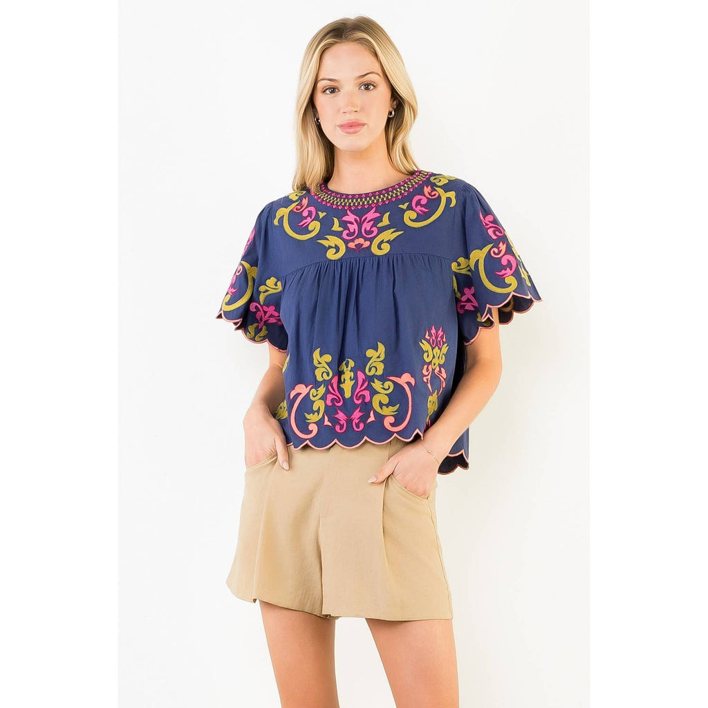 Orange Embroidery Detail Top