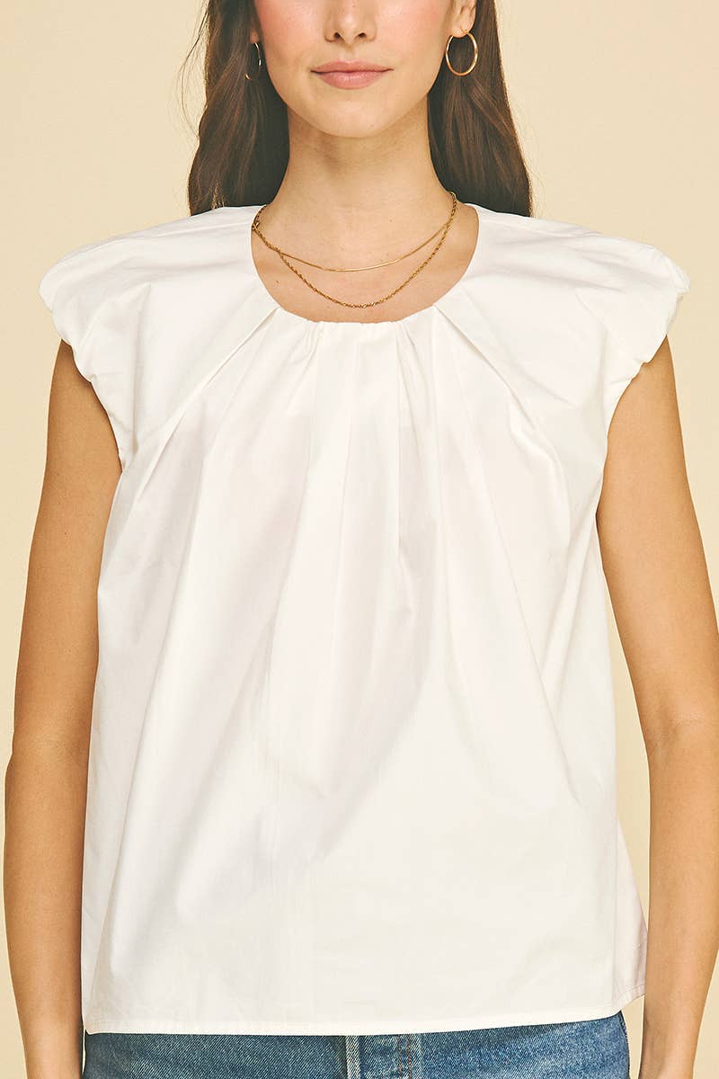 Pleated Flutter Sleeve Blouse