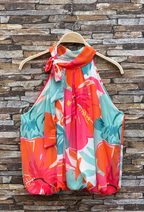 Italian Hibiscus Bow Halter Blouse