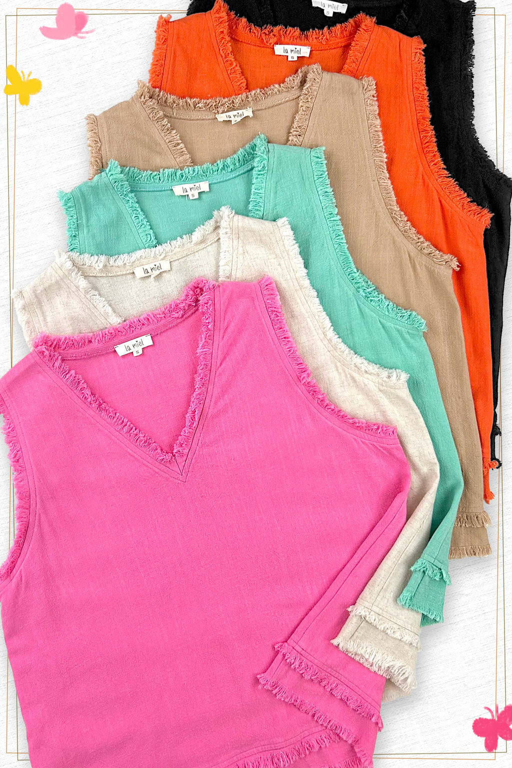 Gauze Cut Edge V-neck Top