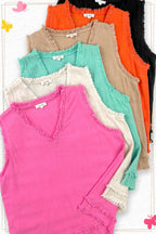 Gauze Cut Edge V-neck Top