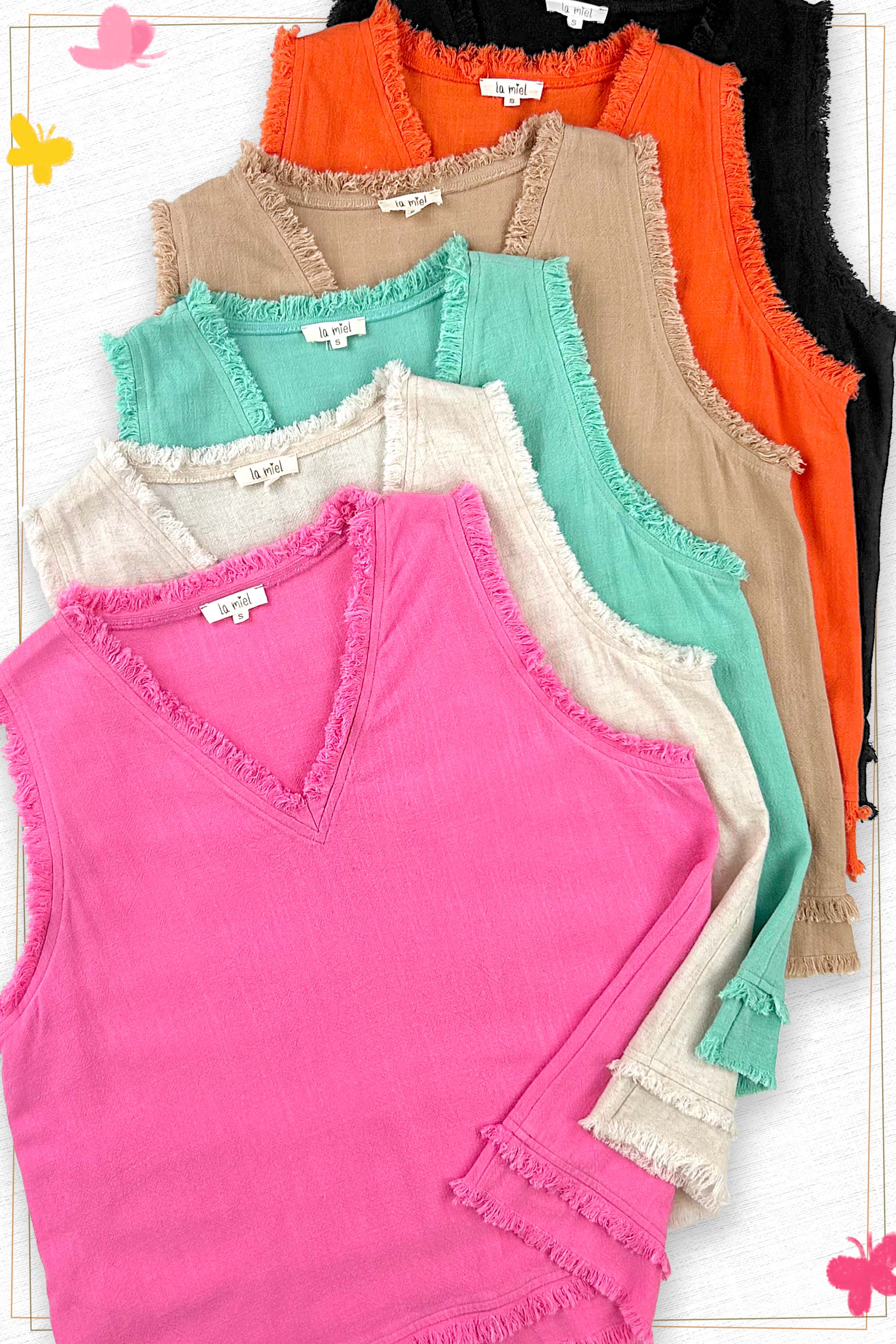 Gauze Cut Edge V-neck Top