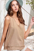Gauze Cut Edge V-neck Top