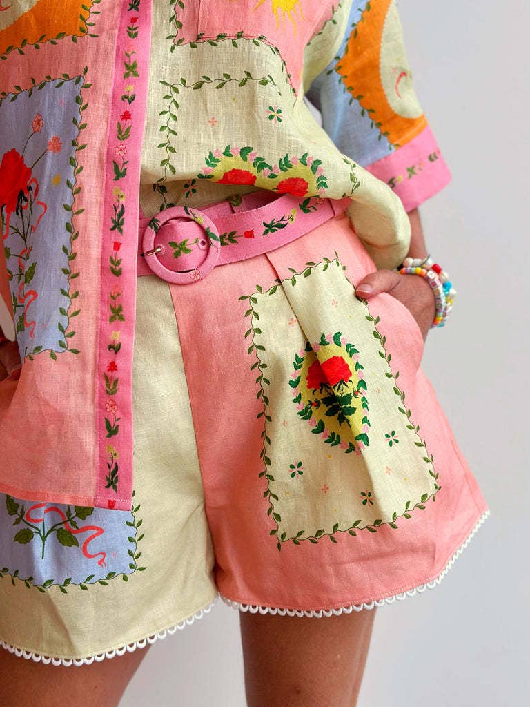 Linen Printed Shirt and Shorts Set