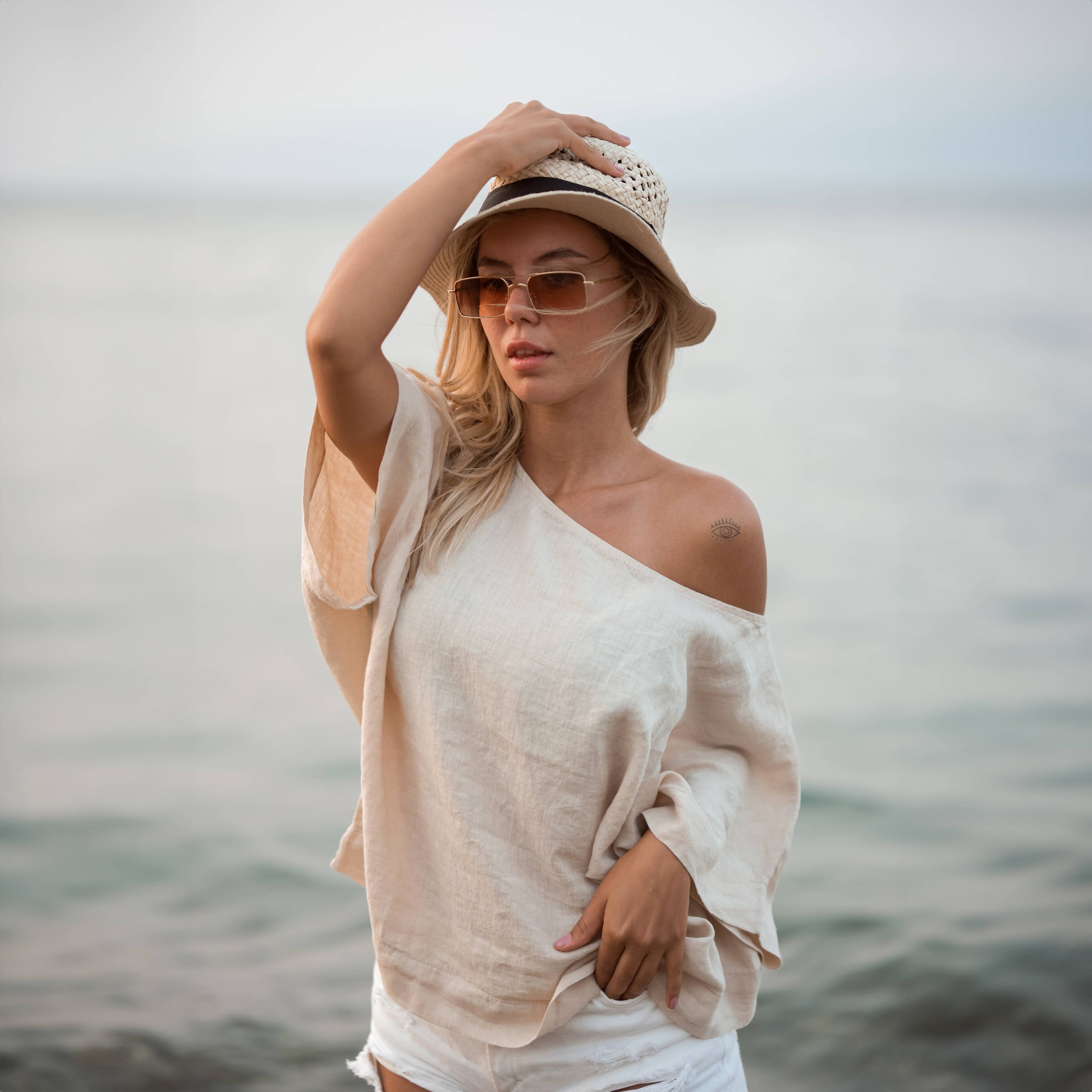 Pure Linen Scoop Neck Top